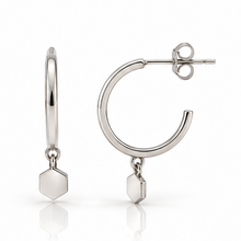 9ct White Gold Hexagon Charm Hoop Earrings