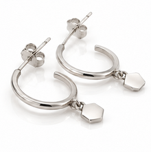 9ct White Gold Hexagon Charm Hoop Earrings