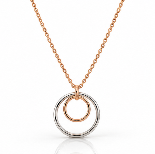 9ct Rose & White Gold Double Circle Necklace 18"