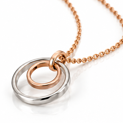 9ct Rose & White Gold Double Circle Necklace 18"