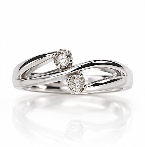 9ct White Gold 0.11ct Diamond Two Stone Crossover Ring