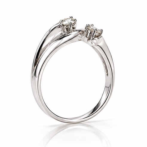 9ct White Gold 0.11ct Diamond Two Stone Crossover Ring