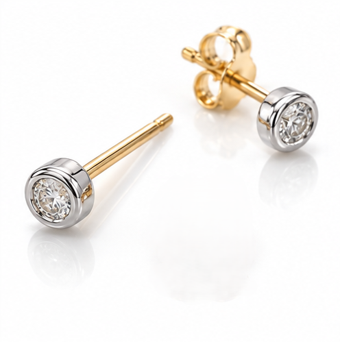 9ct Gold Diamond Rubover Stud Earrings