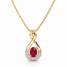 9ct Yellow Gold Ruby & Diamond Teardrop Pendant 18"