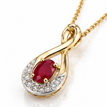 9ct Yellow Gold Ruby & Diamond Teardrop Pendant 18"