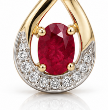 9ct Yellow Gold Ruby & Diamond Teardrop Pendant 18"