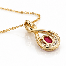 9ct Yellow Gold Ruby & Diamond Teardrop Pendant 18"
