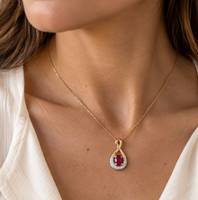 9ct Yellow Gold Ruby & Diamond Teardrop Pendant 18"