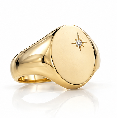 9ct Yellow Gold Diamond Oval Signet Ring