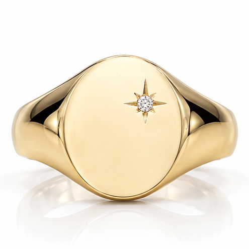 9ct Yellow Gold Diamond Oval Signet Ring
