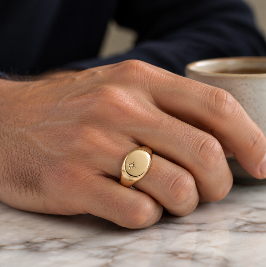 9ct Yellow Gold Diamond Oval Signet Ring