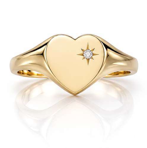 9ct Yellow Gold Diamond Heart Signet Ring