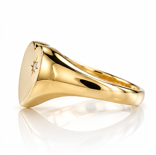 9ct Yellow Gold Diamond Heart Signet Ring