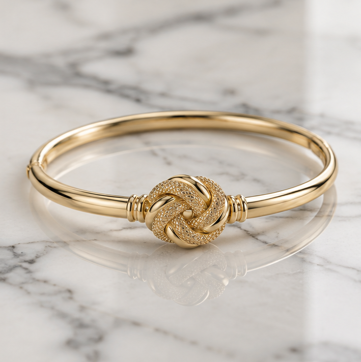 9ct Yellow Gold Feature Knot Hinged Bangle
