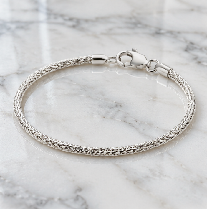 Sterling Silver Foxtail Bead Charm Bracelet