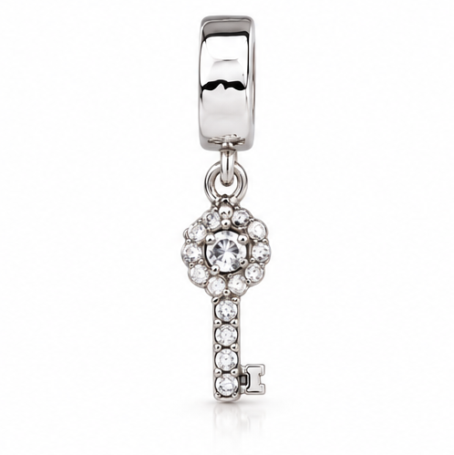 Sterling Silver Crystal 21st Birthday Key Drop Bead Charm