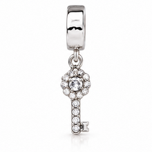 Sterling Silver Crystal 21st Birthday Key Drop Bead Charm