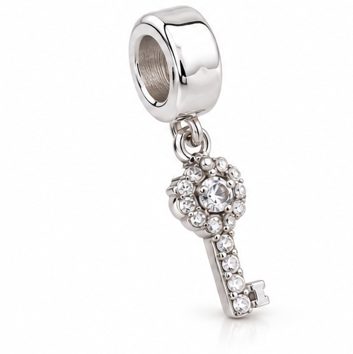 Sterling Silver Crystal 21st Birthday Key Drop Bead Charm