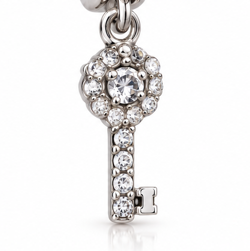 Sterling Silver Crystal 21st Birthday Key Drop Bead Charm