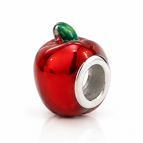 Sterling Silver Red Enamel Apple Bead Charm