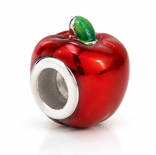Sterling Silver Red Enamel Apple Bead Charm
