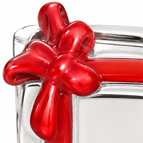 Sterling Silver Red Enamel Gift Box Bead Charm