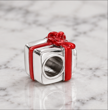 Sterling Silver Red Enamel Gift Box Bead Charm