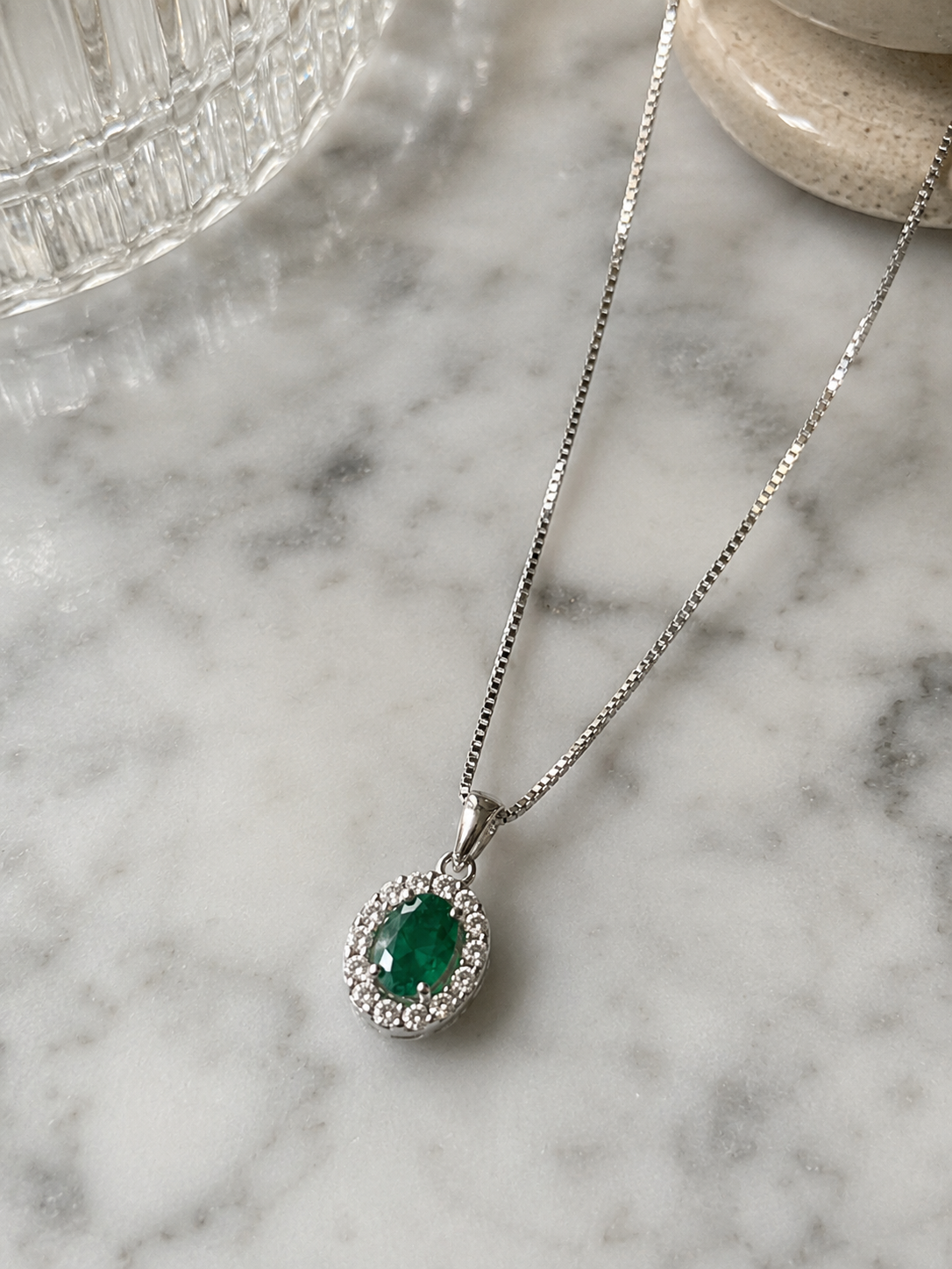 Teardrop Emerald & Diamond Pendant Necklace in 9ct Gold