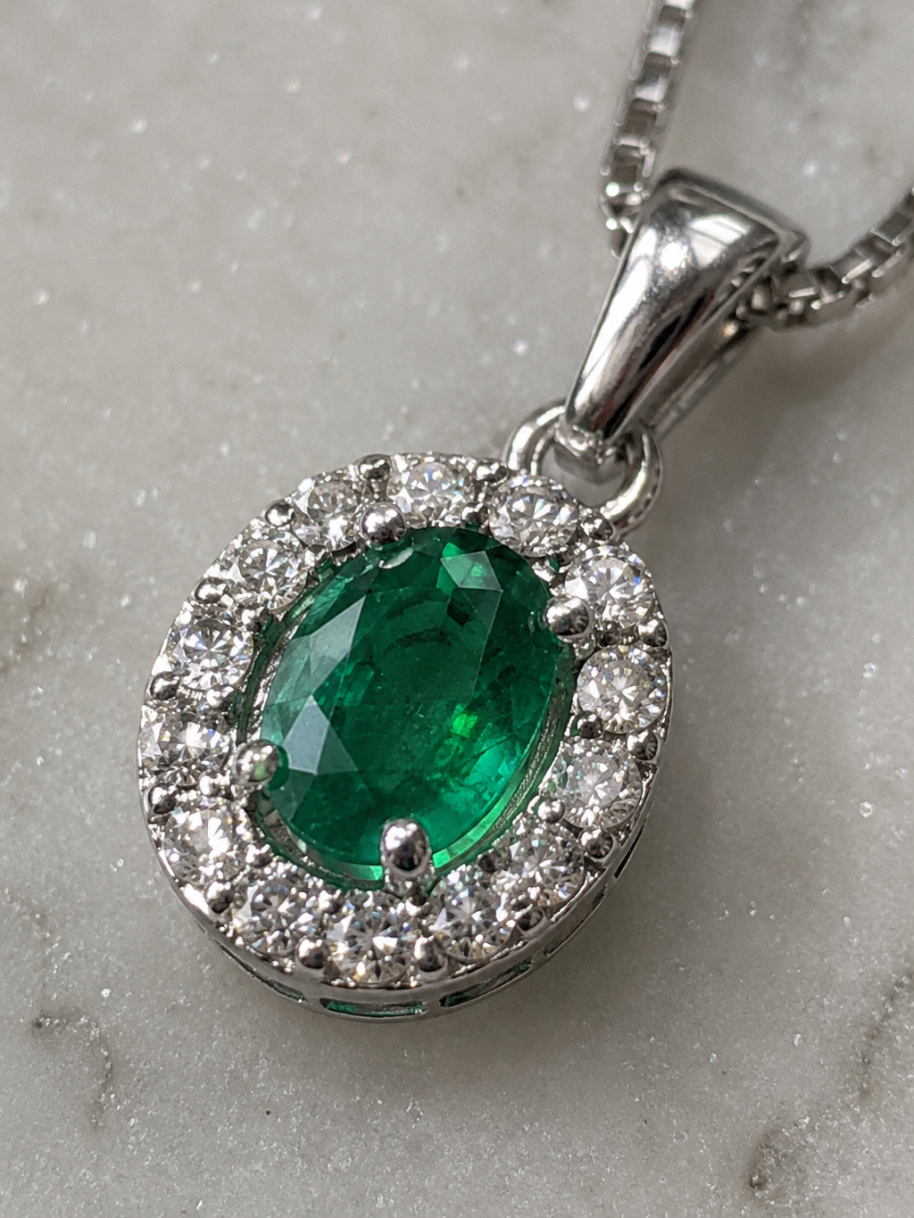 Teardrop Emerald & Diamond Pendant Necklace in 9ct Gold