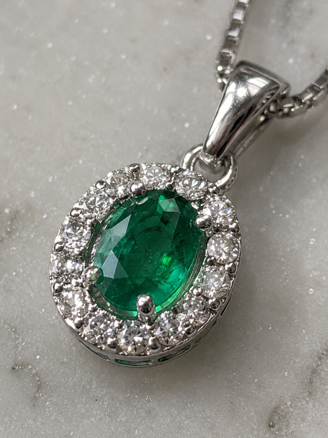 Teardrop Emerald & Diamond Pendant Necklace in 9ct Gold
