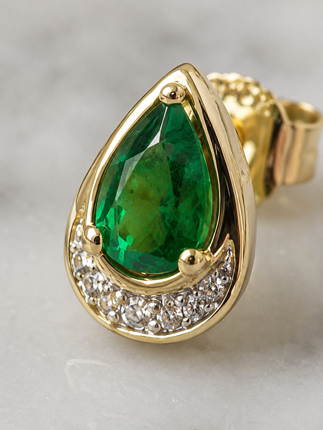 Teardrop Emerald & Diamond Stud Earrings in 9ct Yellow Gold