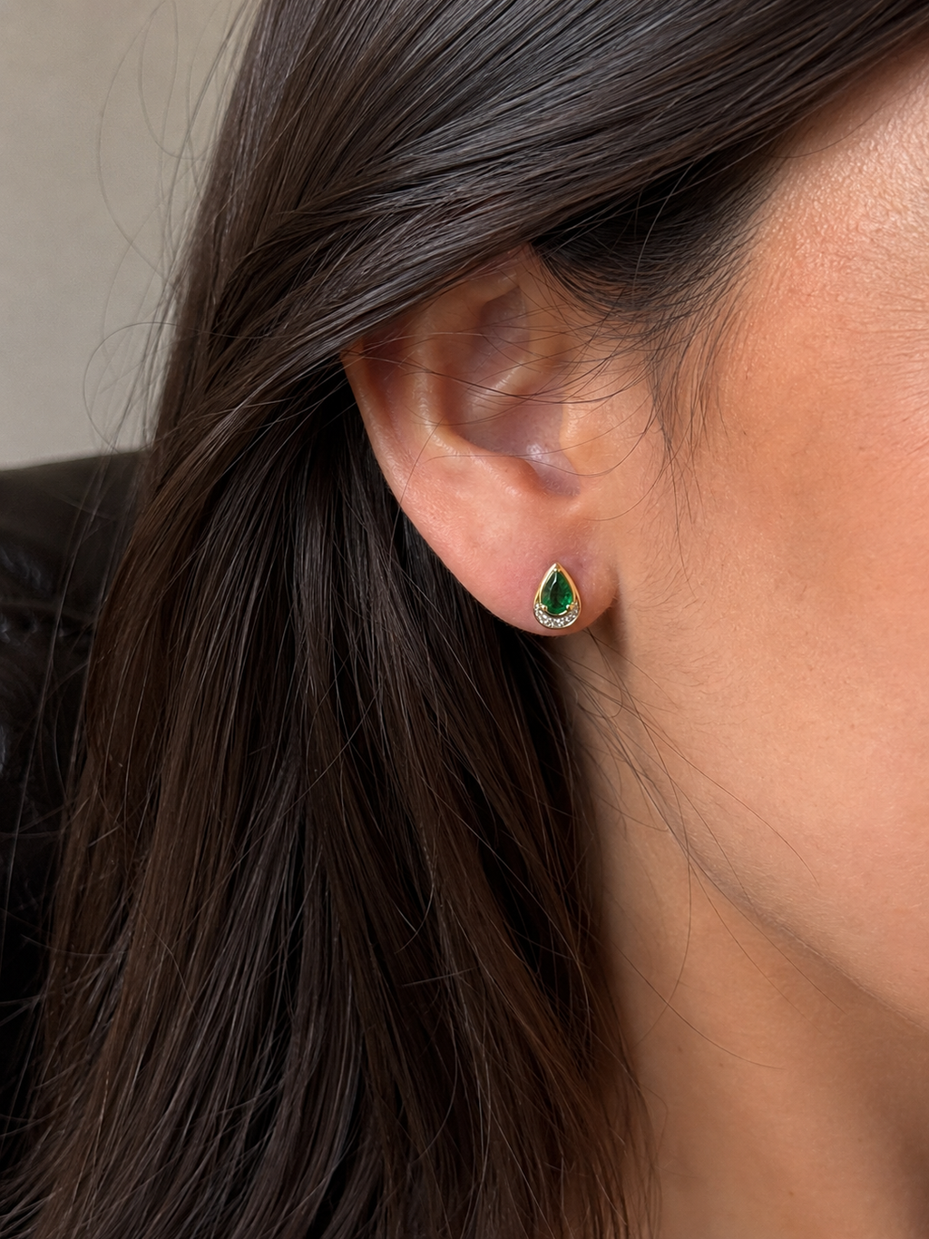 Teardrop Emerald & Diamond Stud Earrings in 9ct Yellow Gold