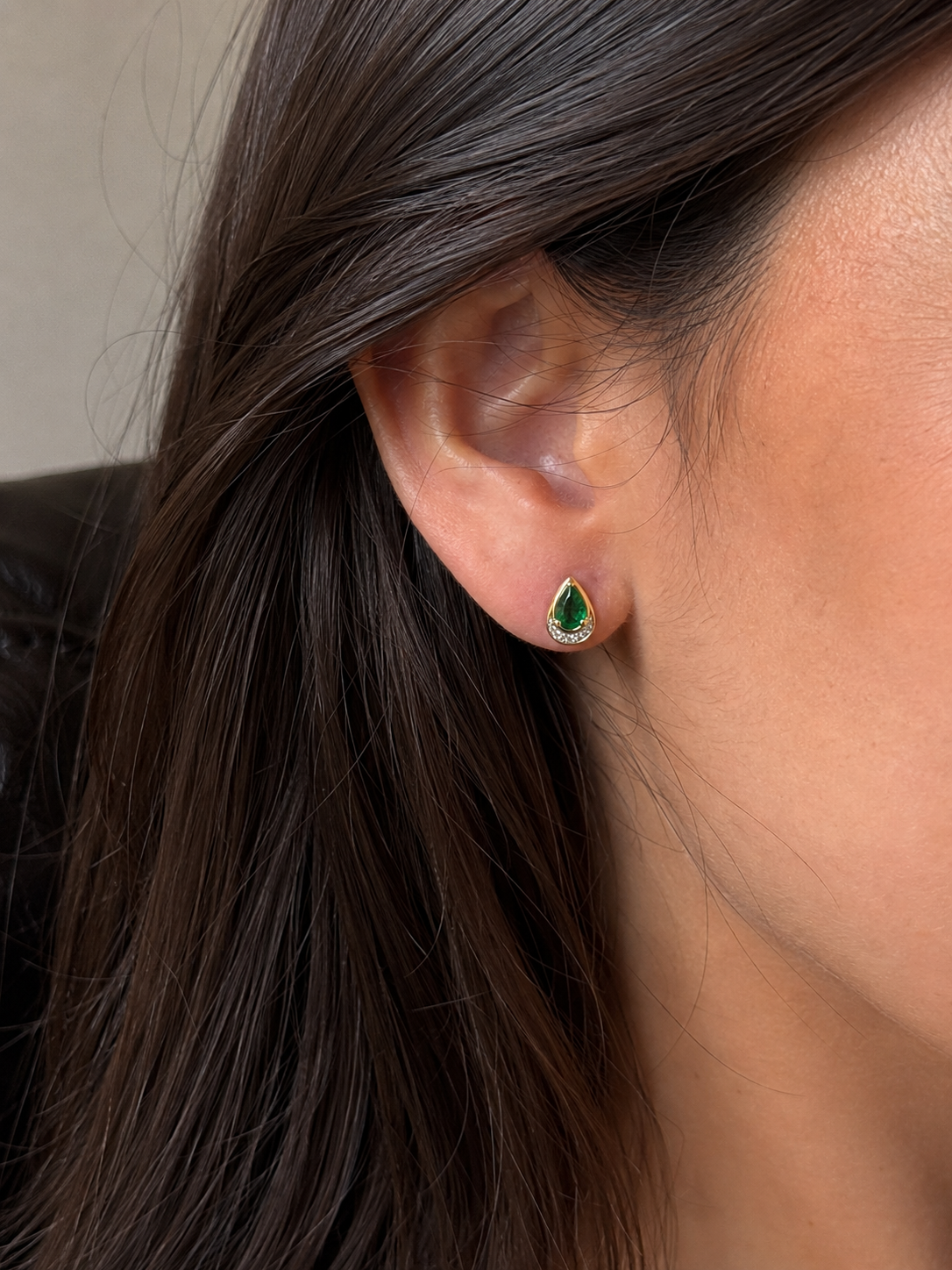 Teardrop Emerald & Diamond Stud Earrings in 9ct Yellow Gold