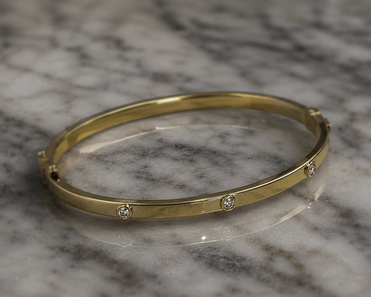 9ct Yellow Gold CZ Set Hinged Bangle