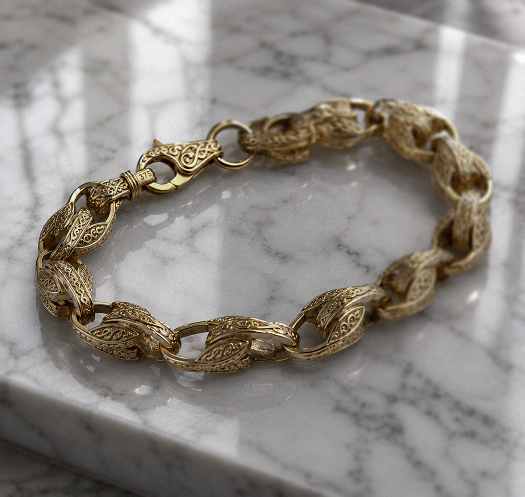 9ct Yellow Gold Medium Tulip Link Bracelet – Plain Finish