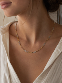 Elongated Link Chain Necklace in 9ct Yellow & White Gold