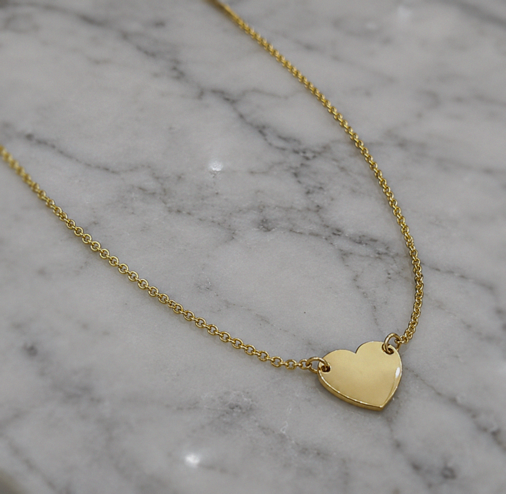 9ct Yellow Gold Plain Heart Necklace 16 Inch