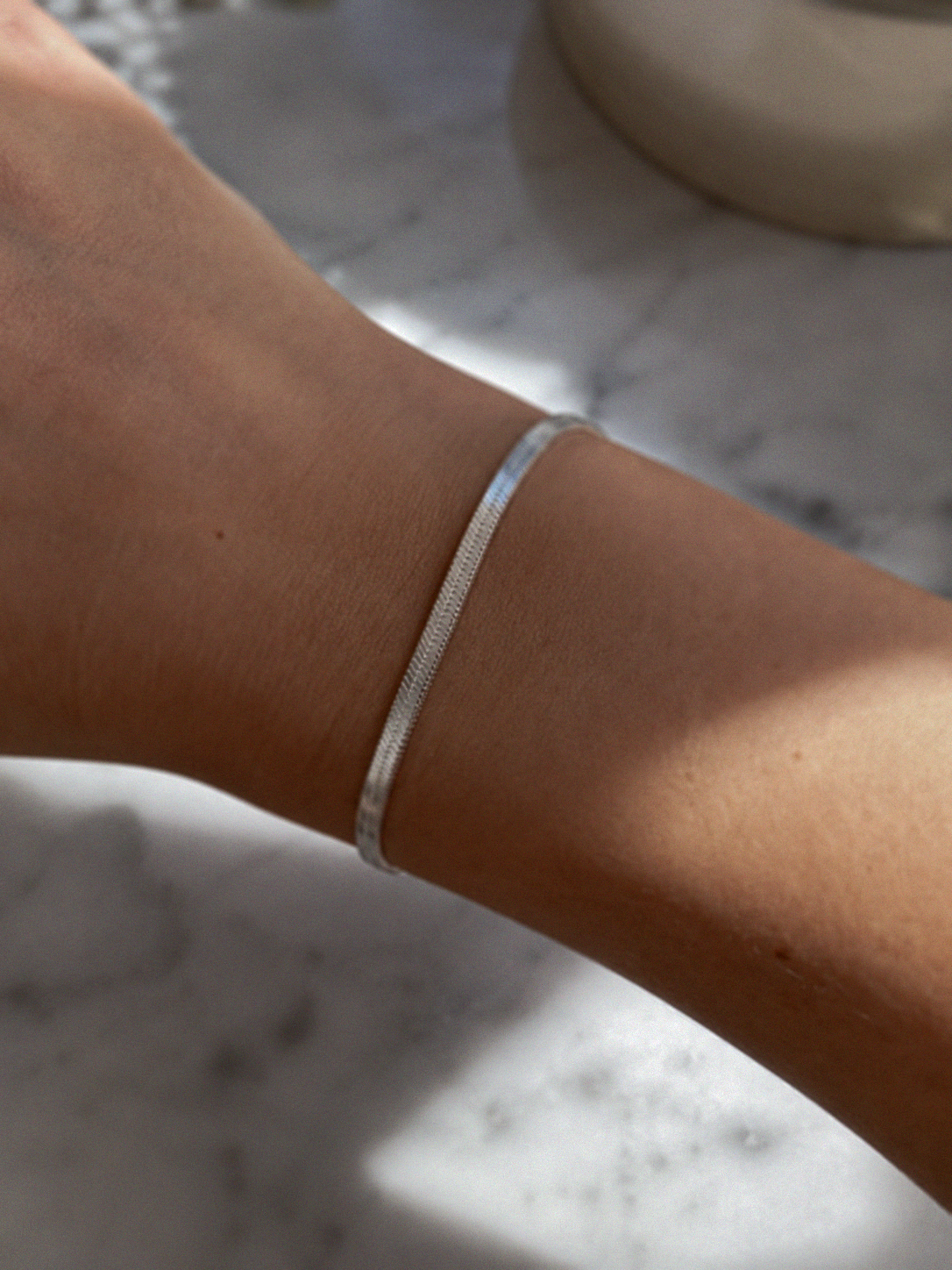 Sterling Silver HerringboneBracelet 3.5mm | Flat Snake Chain Bracelet