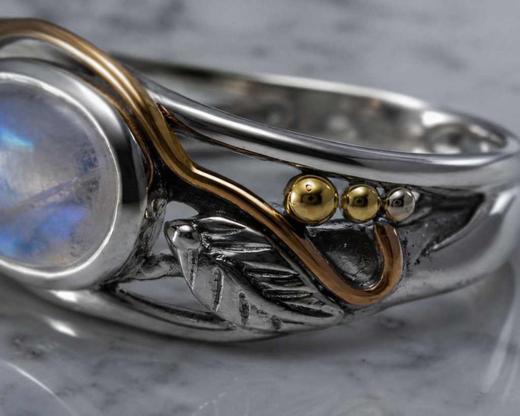 Sterling Silver Rainbow Moonstone Leaf Ring