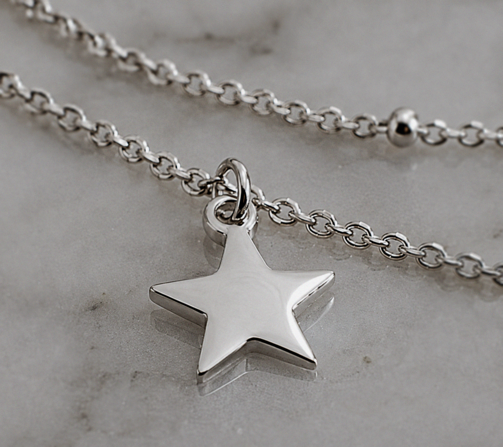 Sterling Silver Star & Moon Double Row Necklace