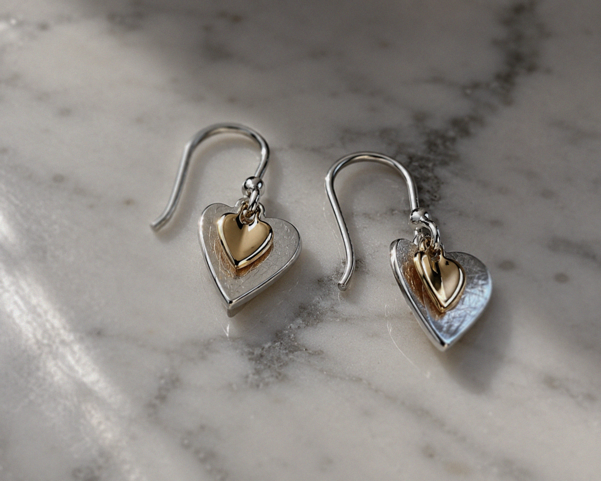 Gold Plated Double Heart Drop Earrings