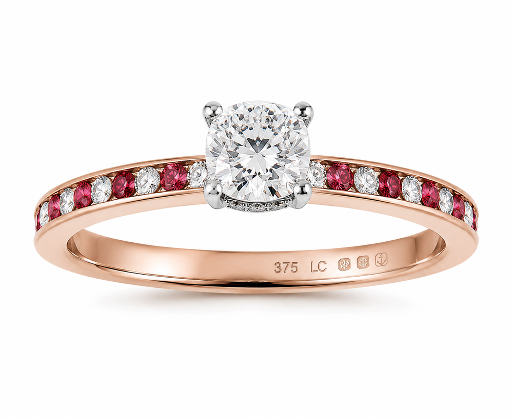 9ct Rose & White Gold 0.49ct Diamond & Ruby Hidden Halo Engagement Ring
