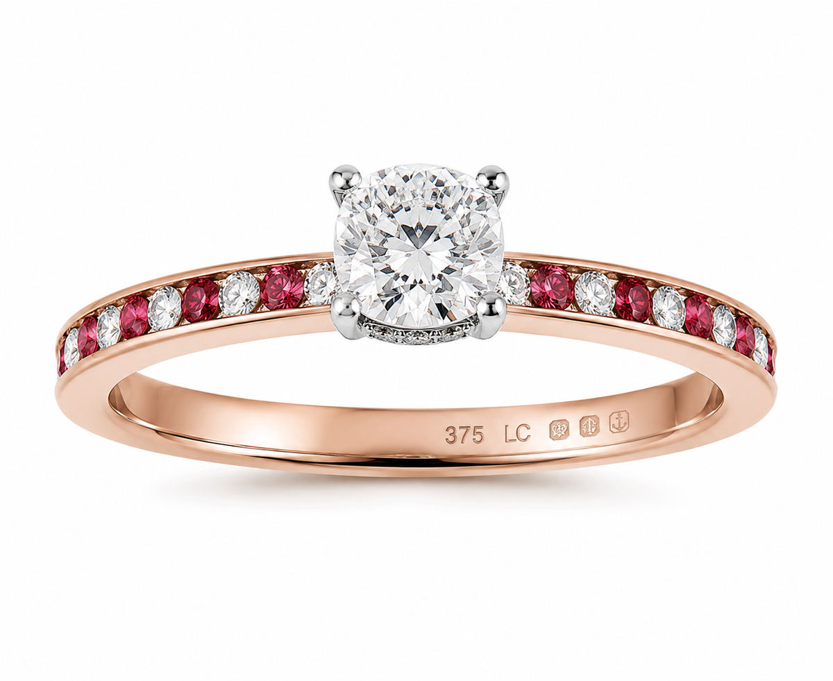 9ct Rose & White Gold 0.49ct Diamond & Ruby Hidden Halo Engagement Ring
