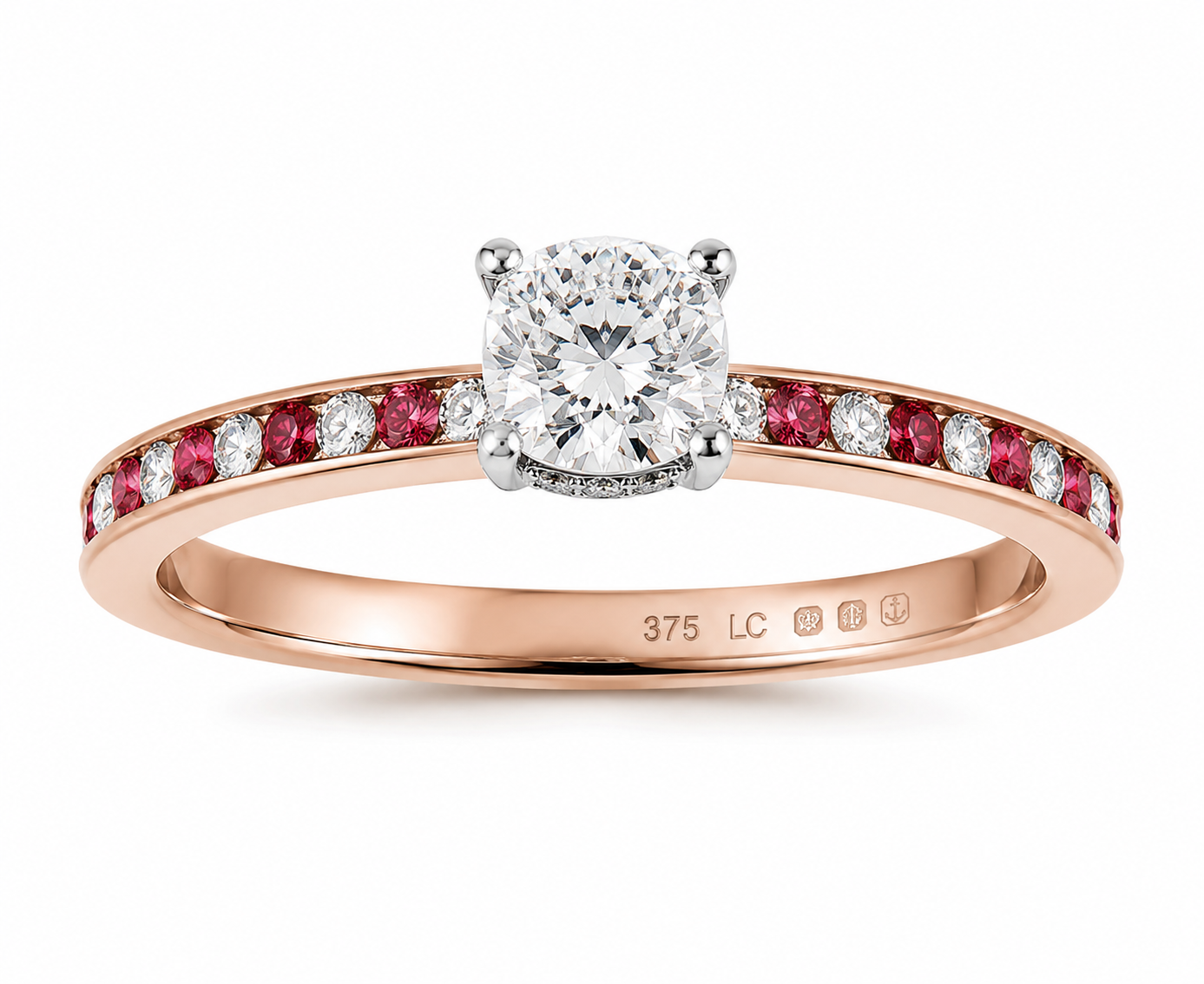 9ct Rose & White Gold 0.49ct Diamond & Ruby Hidden Halo Engagement Ring