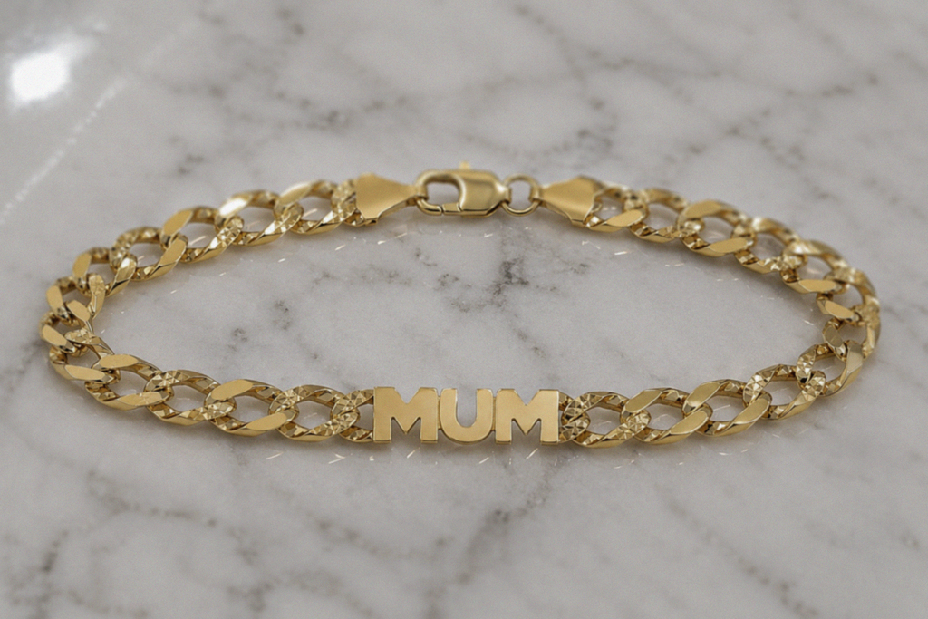 9ct Yellow Gold Mum Curb Link Bracelet