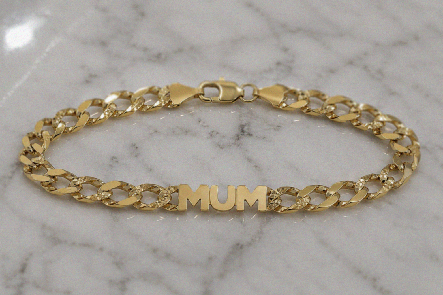 9ct Yellow Gold Mum Curb Link Bracelet