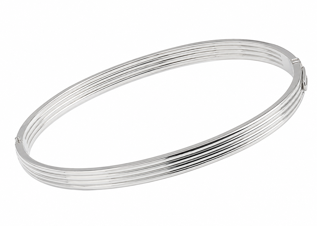 Sterling Silver Ridged Hinged Bangle
