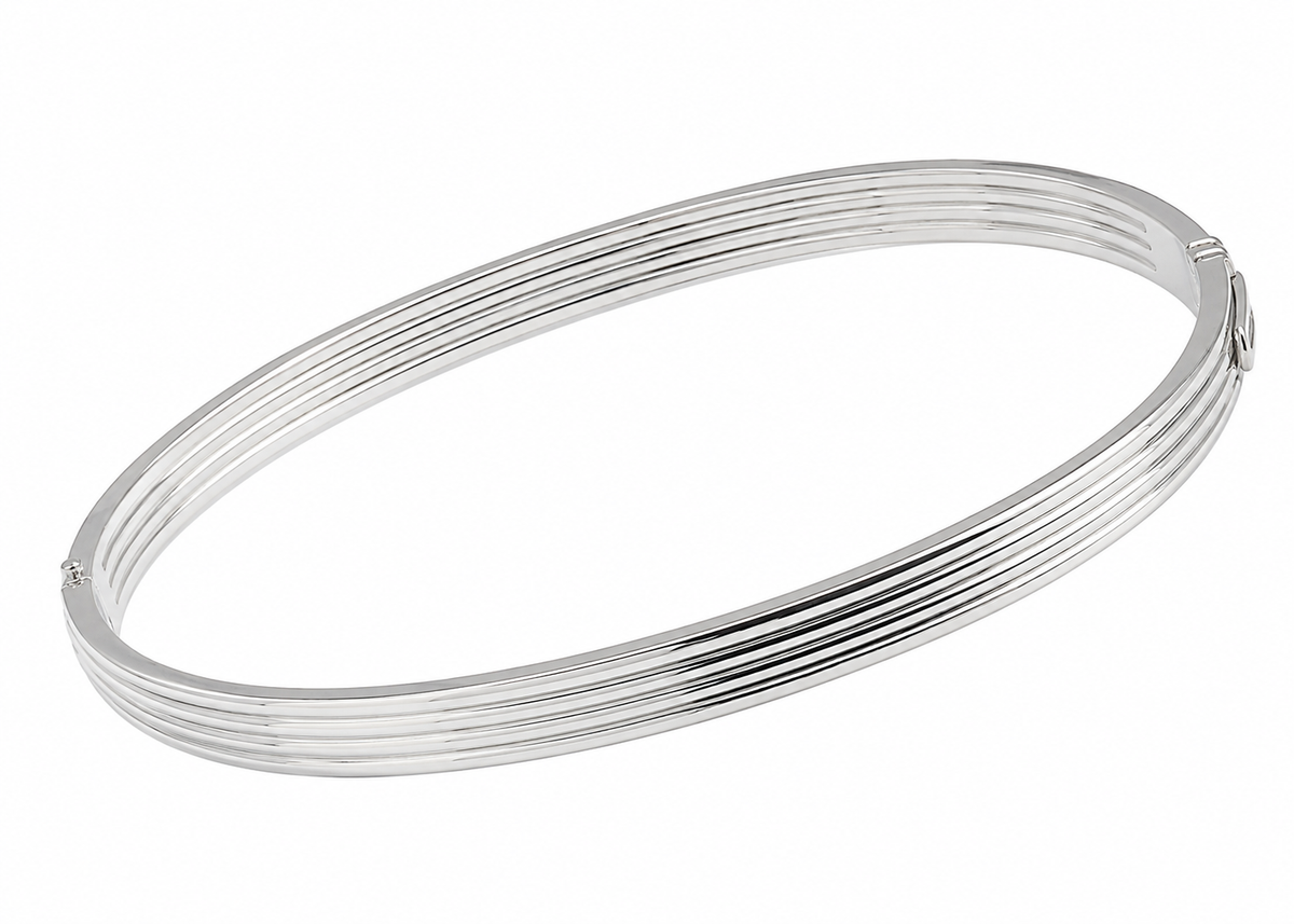 Sterling Silver Ridged Hinged Bangle