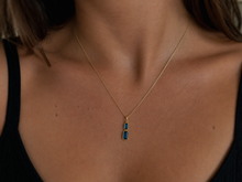 9ct Yellow Gold London Blue Topaz Drop Necklace - Emerald Cut Double Stone (45cm)