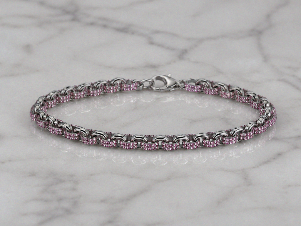 Children's Sterling Silver Pink Cubic Zirconia Belcher Bracelet